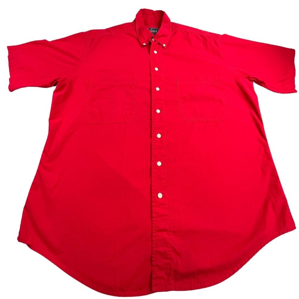 Vintage Woolrich Shirt Men Large Red Flare Button Down Short Sleeve 100% Cotton